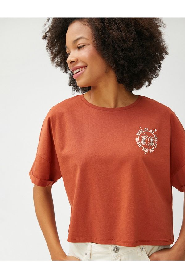 Koton Koton Crop T-Shirt Printed Short Sleeve Crew Neck Cotton