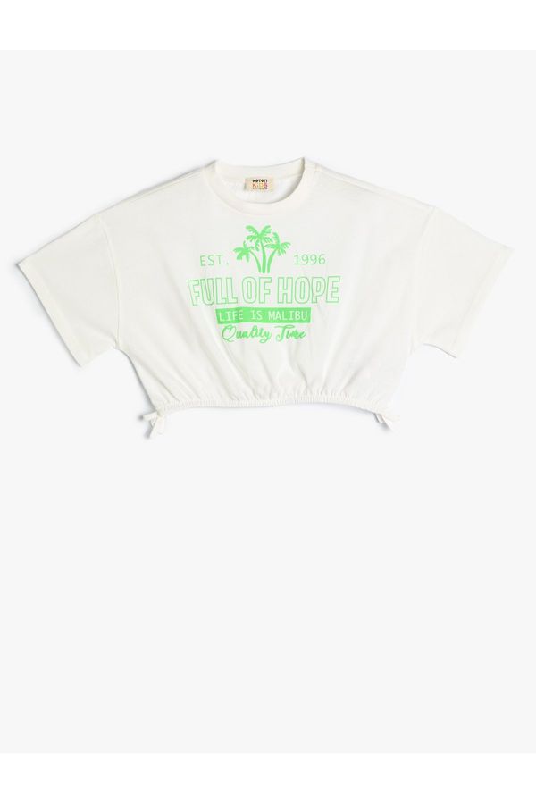 Koton Koton Crop T-Shirt Short Sleeve Crew Neck Printed Elastic Cotton