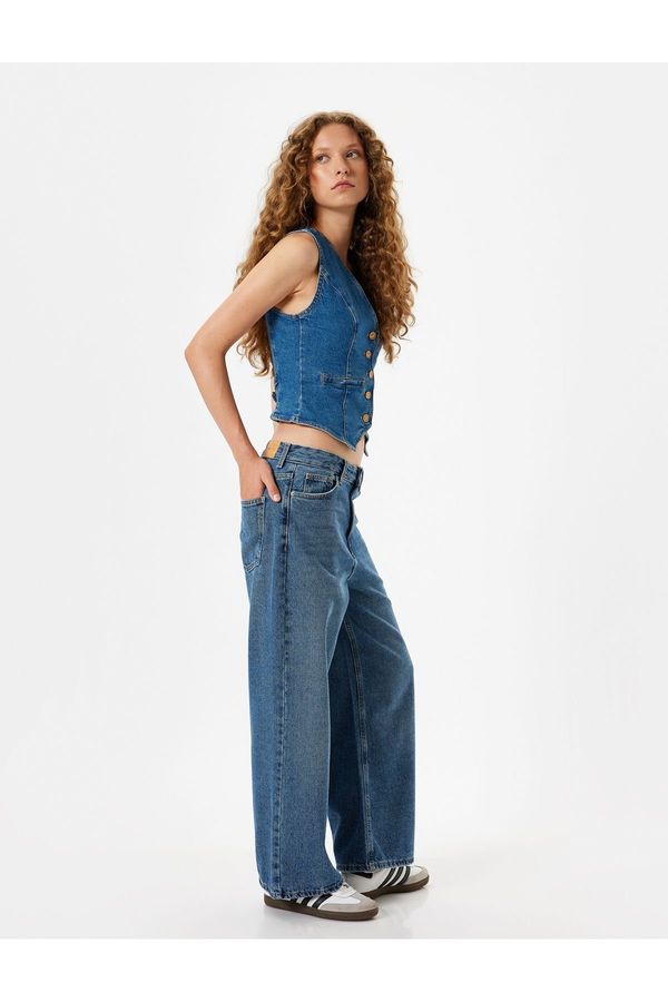 Koton Koton Crop Wide Leg Jeans Regular Waist Slim Fit Buttoned - Wide Leg Crop Jeans