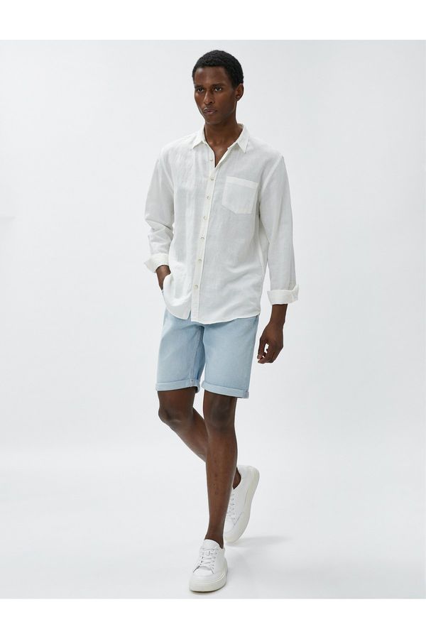 Koton Koton Denim Shorts with Fold Detail Pockets and Buttons Cotton