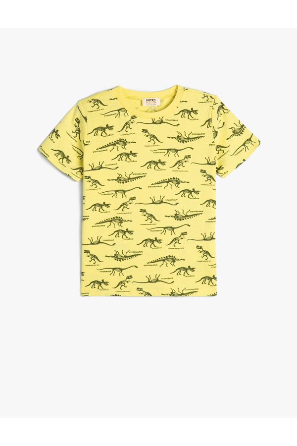 Koton Koton Dinosaur Print T-Shirt Short Sleeved Crew Neck Cotton