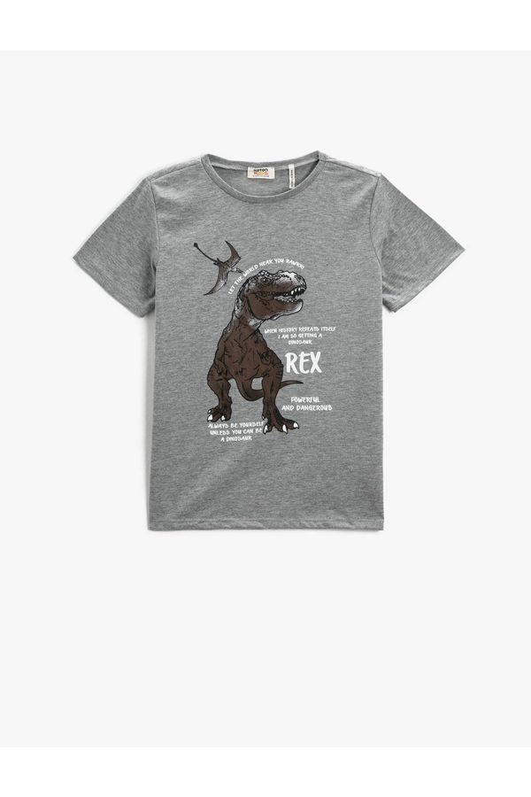 Koton Koton Dinosaur Print T-Shirt with Short Sleeves, Crew Neck
