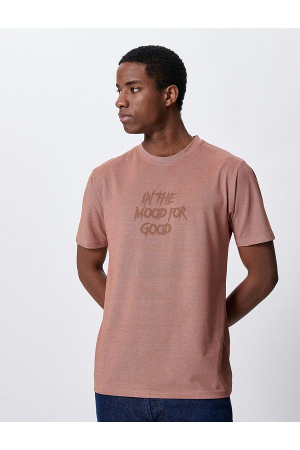 Koton Koton Embroidered Motto T-Shirt, Slim Fit Crew Neck Short Sleeved.