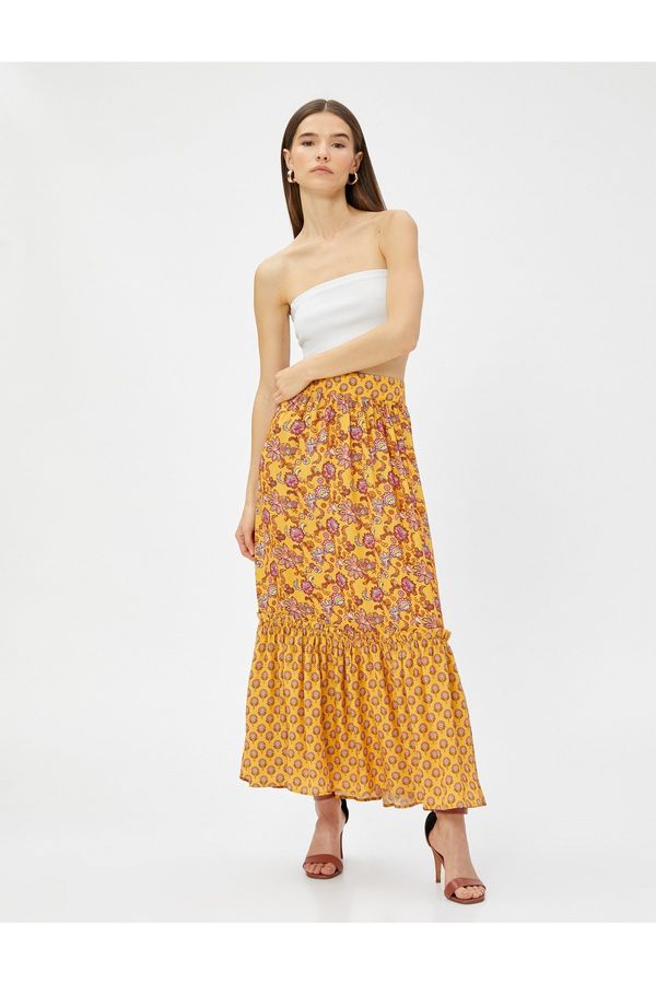 Koton Koton Ethnic Patterned Maxi Skirt with Elastic Waist