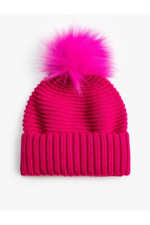 Koton Koton Faux für pompom detailed elastic knitted hat.