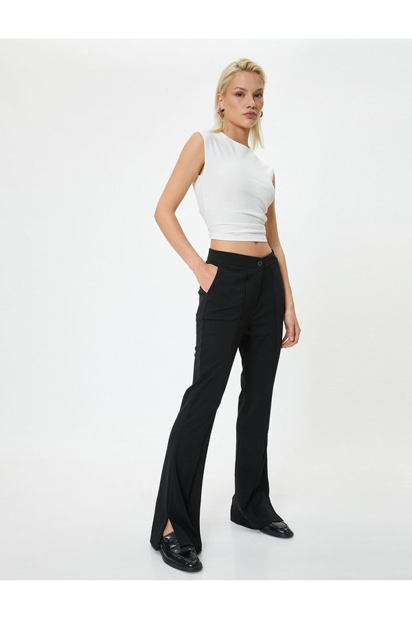 Koton Koton Flare Leg Trousers Ribbed Legs with Slit Detail