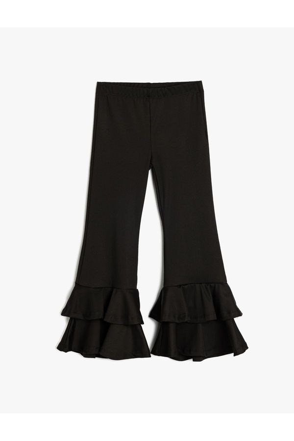 Koton Koton Flared Leg Trousers with Ruffle Detail and Elastic Waist