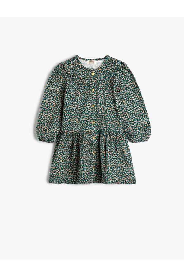 Koton Koton Floral Dress Baby Collar Long Sleeve Buttoned Cotton