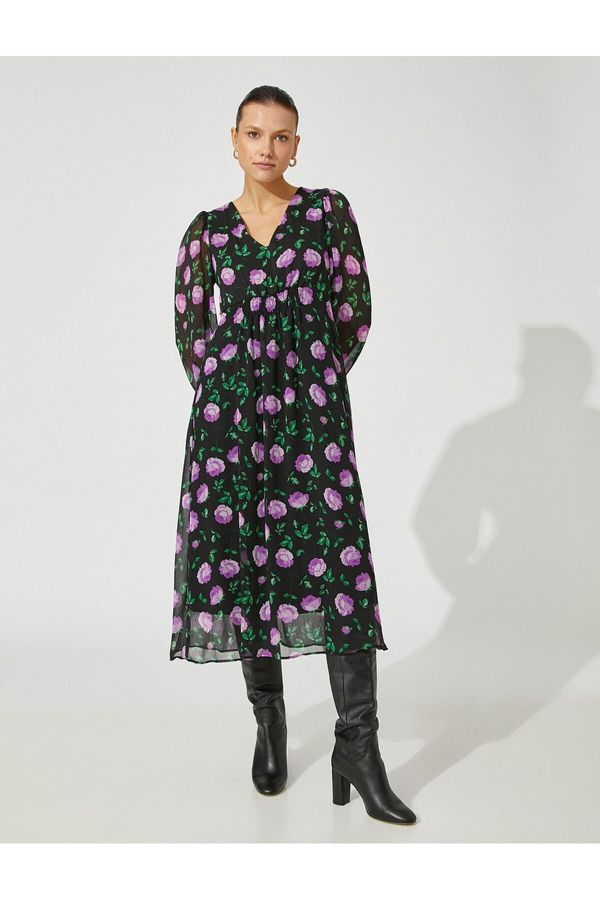 Koton Koton Floral Long Dress Balloon Sleeve