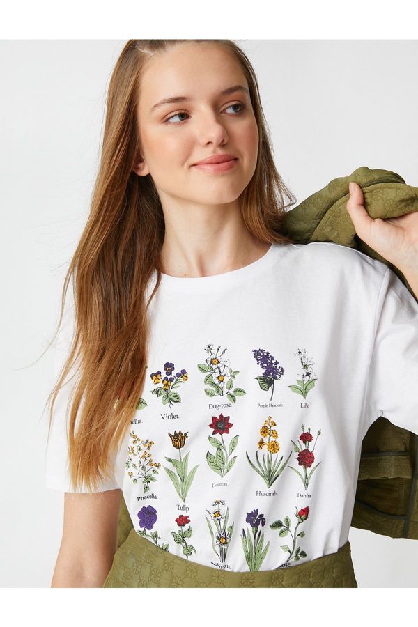 Koton Koton Floral Printed T-Shirt Crew Neck Short Sleeved