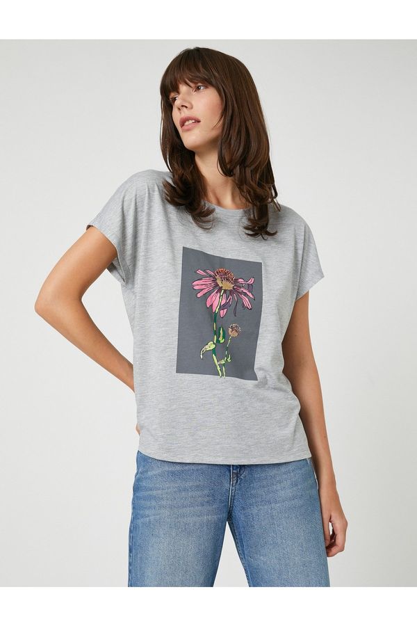 Koton Koton Floral Printed T-Shirt with Short Sleeves