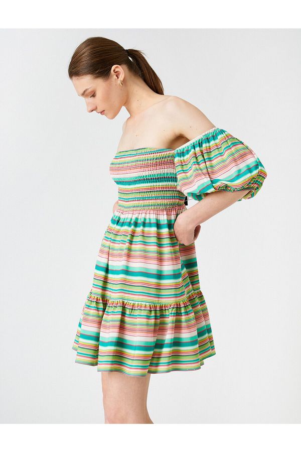 Koton Koton Frilled Gipe Detail Open Shoulder Mini Dress