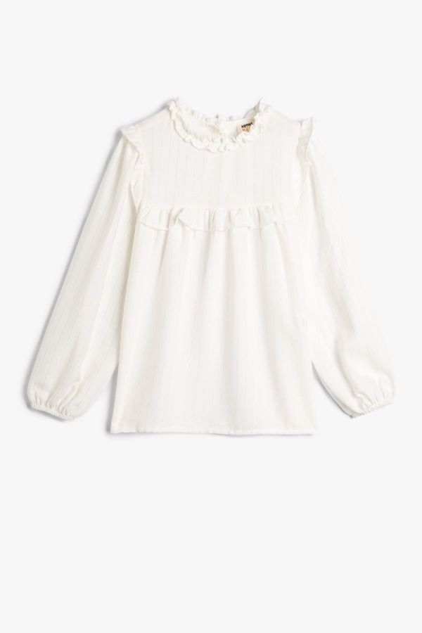 Koton Koton Girl's School Shirt Buttonless Long Sleeve Wide Collar Ruffle Detailed Cotton
