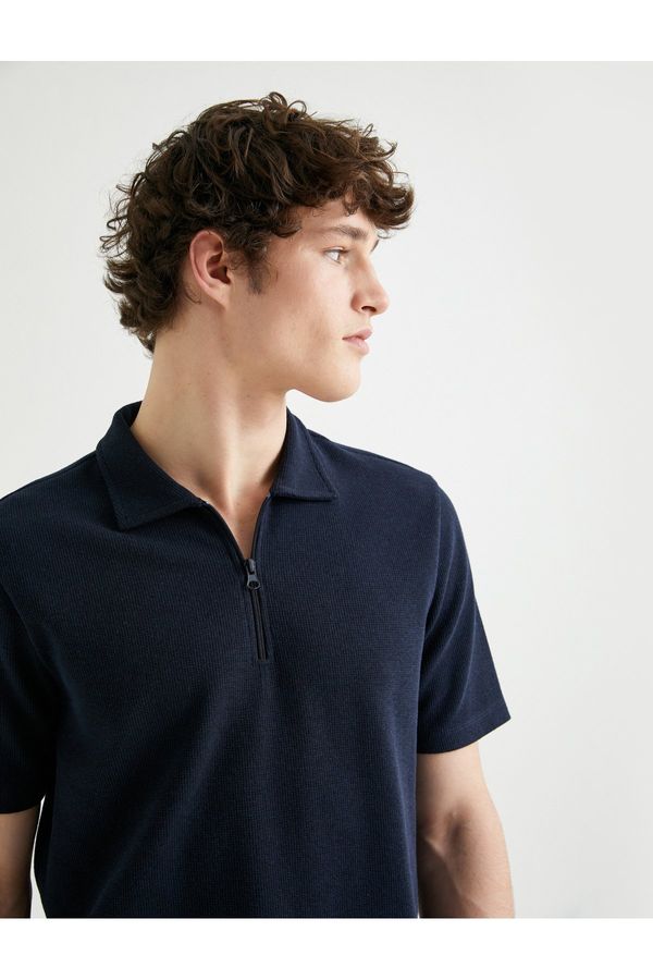 Koton Koton Half Zip Polo T-Shirt Short Sleeve Textured