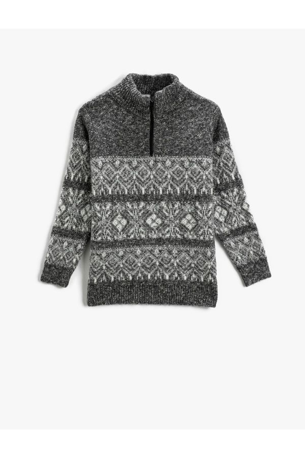Koton Koton Half Zipper High Neck Knitwear Sweater Long Sleeve Patterned
