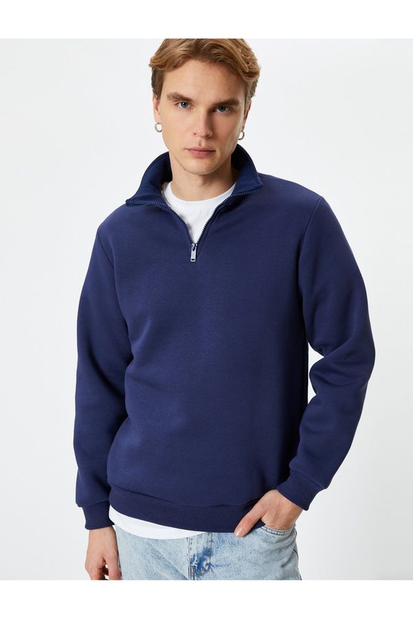 Koton Koton Half Zipper Sweatshirt Basic High Neck Ribbed Long Sleeve