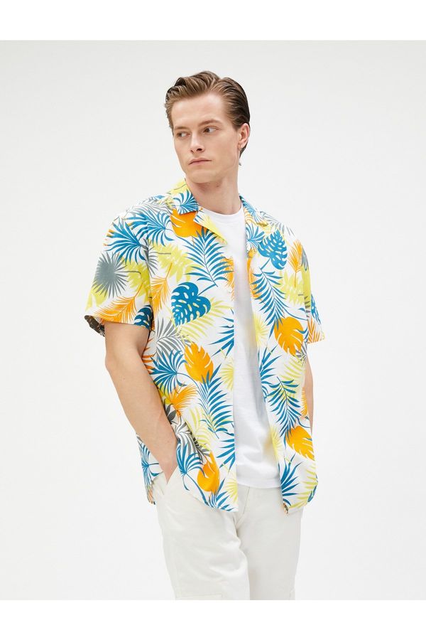 Koton Koton Hawaiian Shirts with Short Sleeves, Cropped Collar Printed Cotton