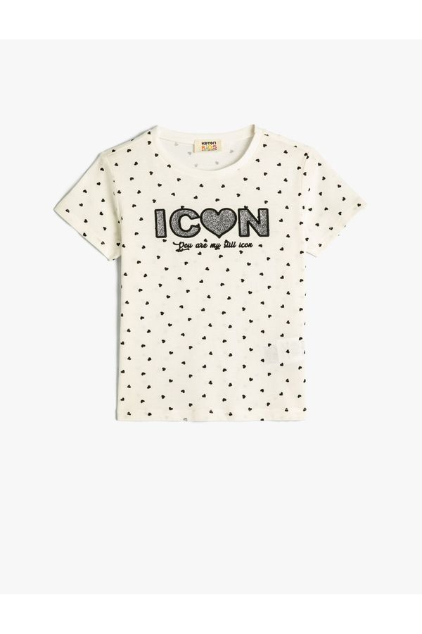 Koton Koton Heart Silvery Short Sleeve Crew Neck Cotton T-Shirt