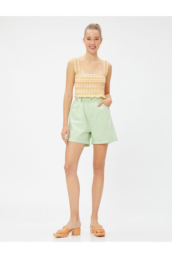 Koton Koton High Waist Shorts With Elastic Waist, Folded Detail Cotton.