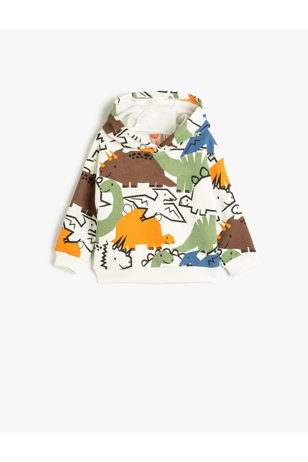 Koton Koton Hooded Dinosaur Sweatshirt Printed Long Sleeve Ribbon