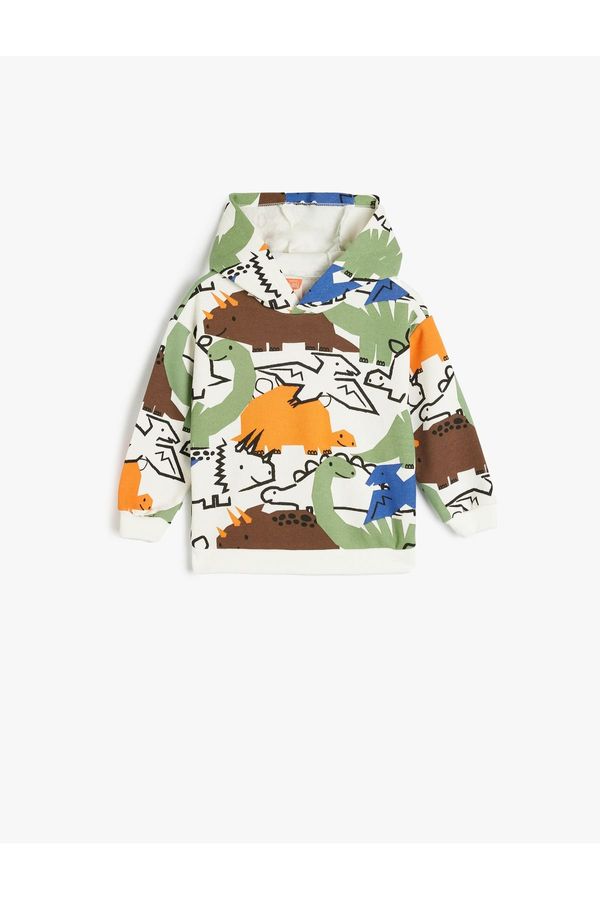 Koton Koton Hooded Dinosaur Sweatshirt Printed Long Sleeve Ribbon