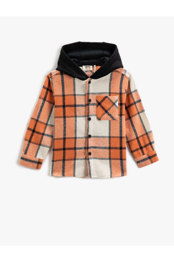 Koton Koton Hooded Lumberjack Shirt Pocket Detail Long Sleeve