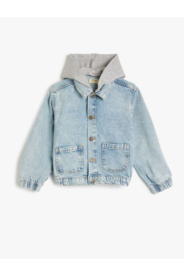 Koton Koton Hooded Pocket Cotton Bomber Denim Jacket