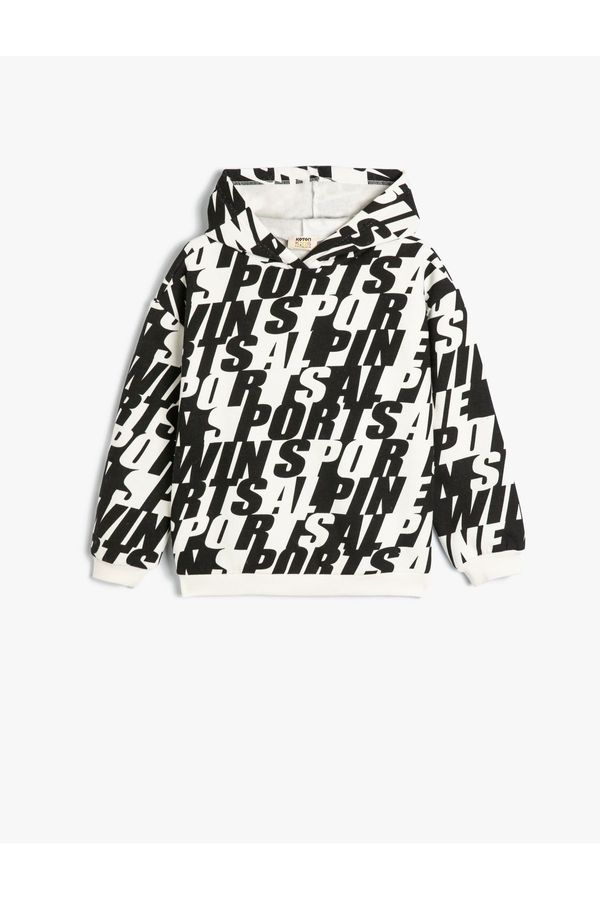 Koton Koton Hooded Sweatshirt Long Sleeve Patterned