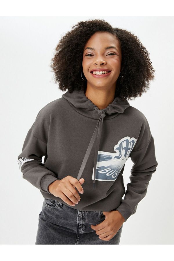 Koton Koton Hooded Sweatshirt with Back and Front Applique Detail