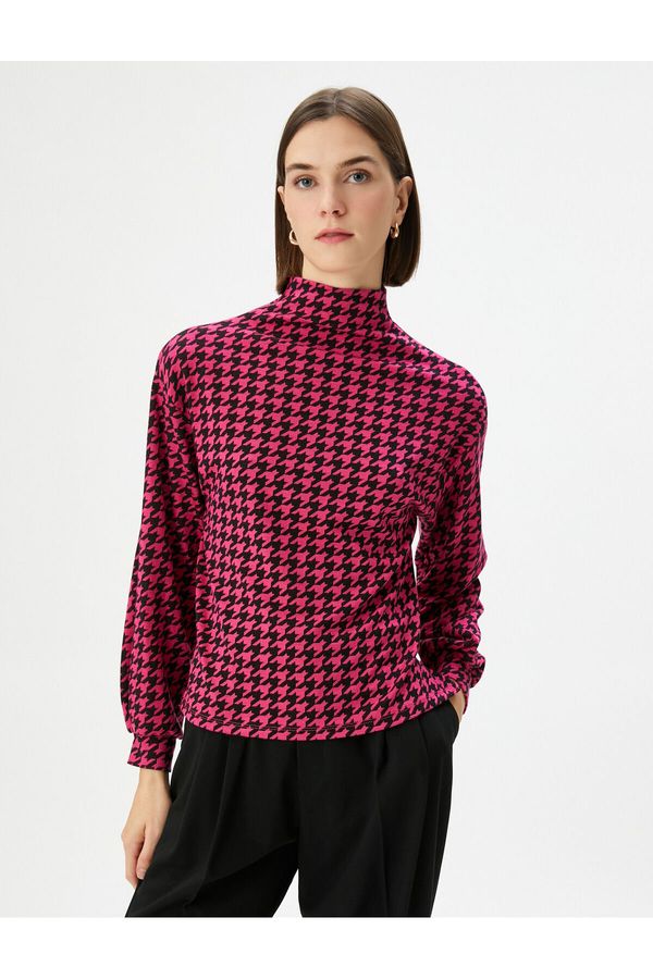 Koton Koton Houndstooth Patterned Stand Collar Sweater