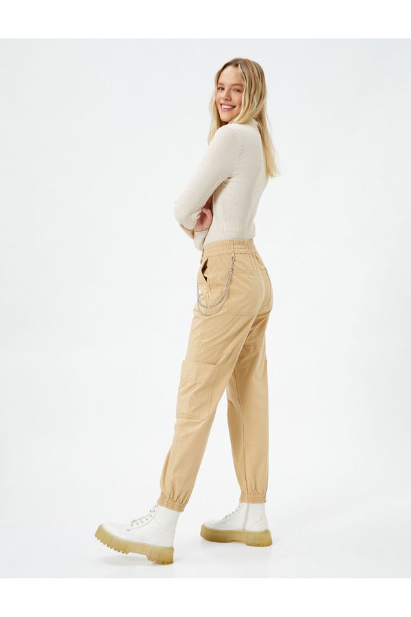 Koton Koton Jogger Gabardine Trousers with Chain Detail, Pockets, Elastic Waist