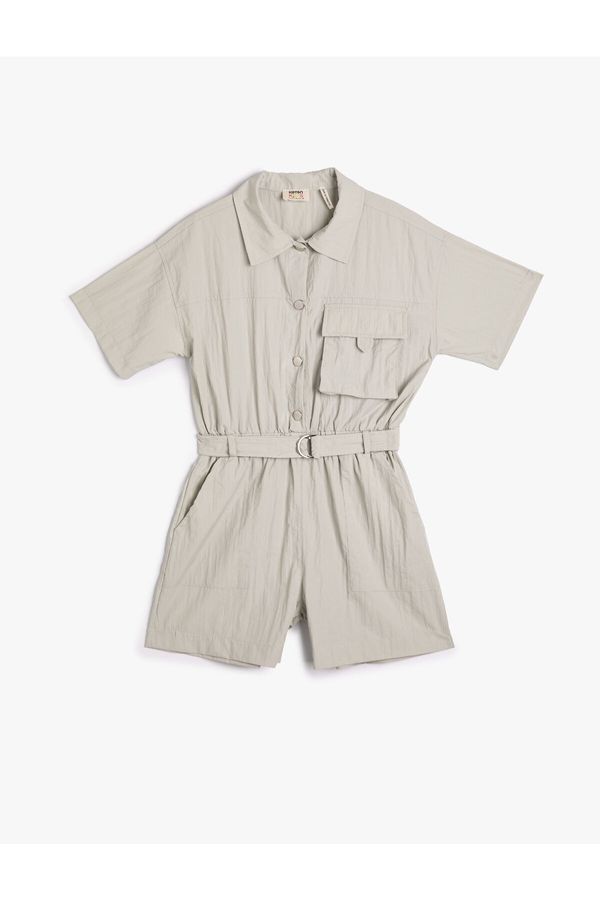 Koton Koton Jumpsuit with Short Sleeves, Shirt Collar with Belt, Pockets and Snaps with Snap Buttons.