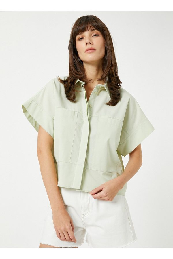 Koton Koton Khaki Women's Standard Shirt Collar Plain Shirt 3sak60018pw