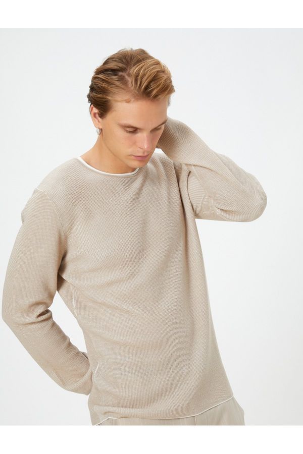 Koton Koton Knitwear Sweater Crew Neck Textured Slim Fit Long Sleeved