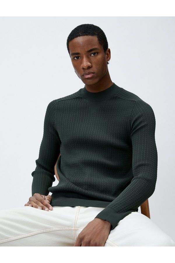 Koton Koton Knitwear Sweater Textured Crew Neck Slim Cut