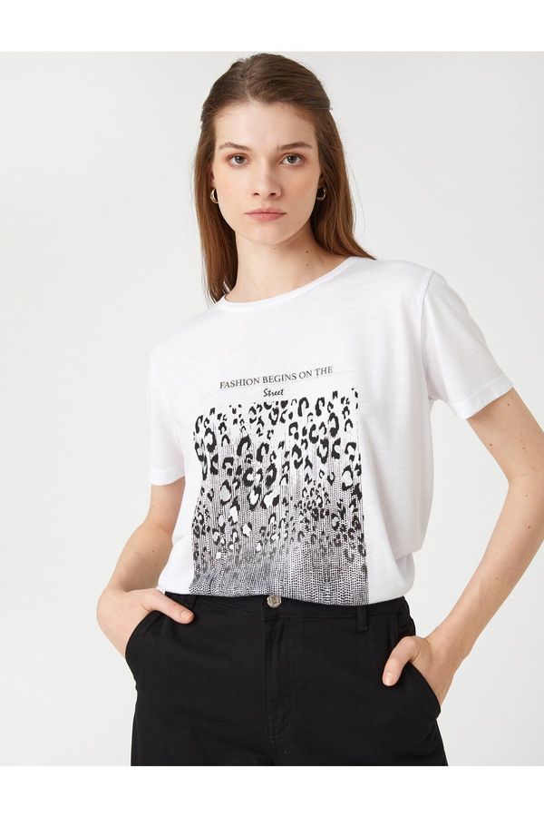 Koton Koton Leopard Print T-Shirt Short Sleeved Crew Neck