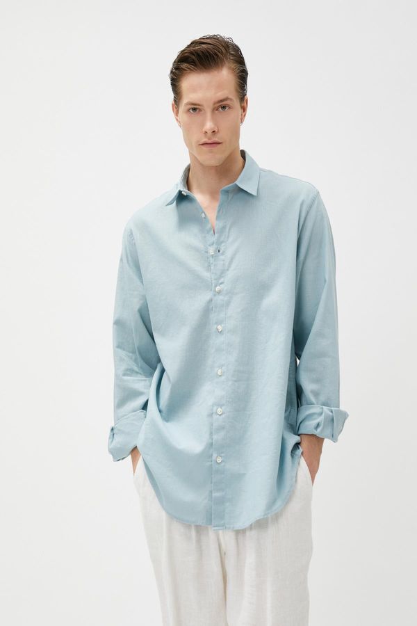 Koton Koton Linen Blend Shirt Classic Collar Long Sleeve