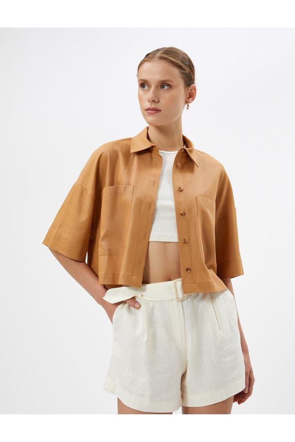 Koton Koton Linen Blend Shirt Short Sleeve Buttoned Relaxed Fit