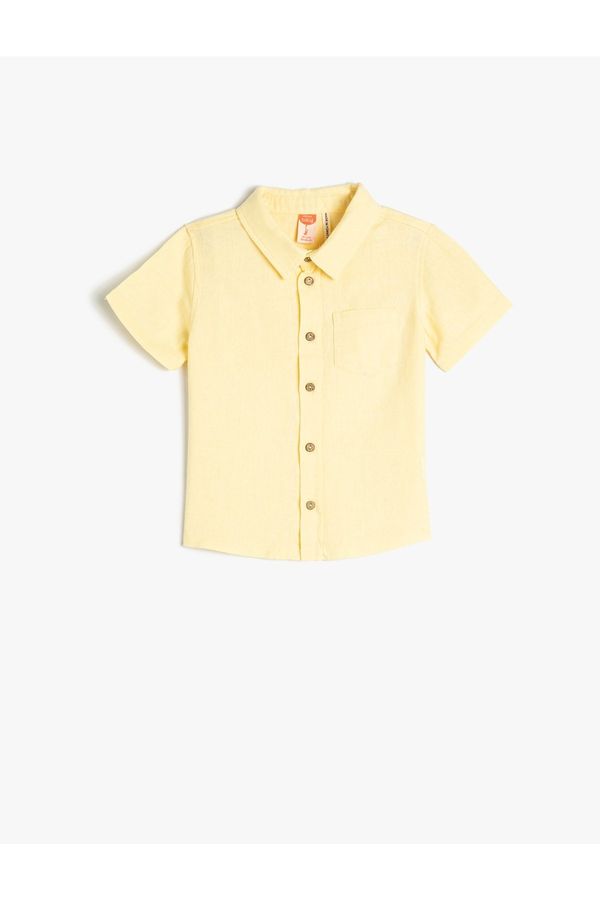 Koton Koton Linen Blend Shirt with Short Sleeves, One Pocket Detailed.