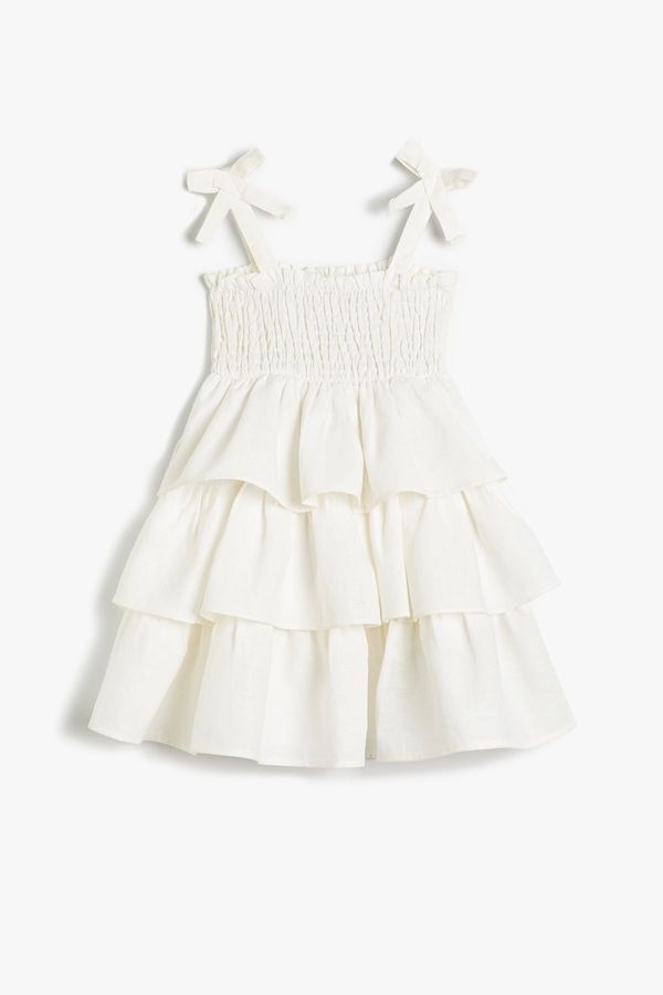 Koton Koton Linen Mixed Layered Dress With Frilled Guipure Detail Lined.