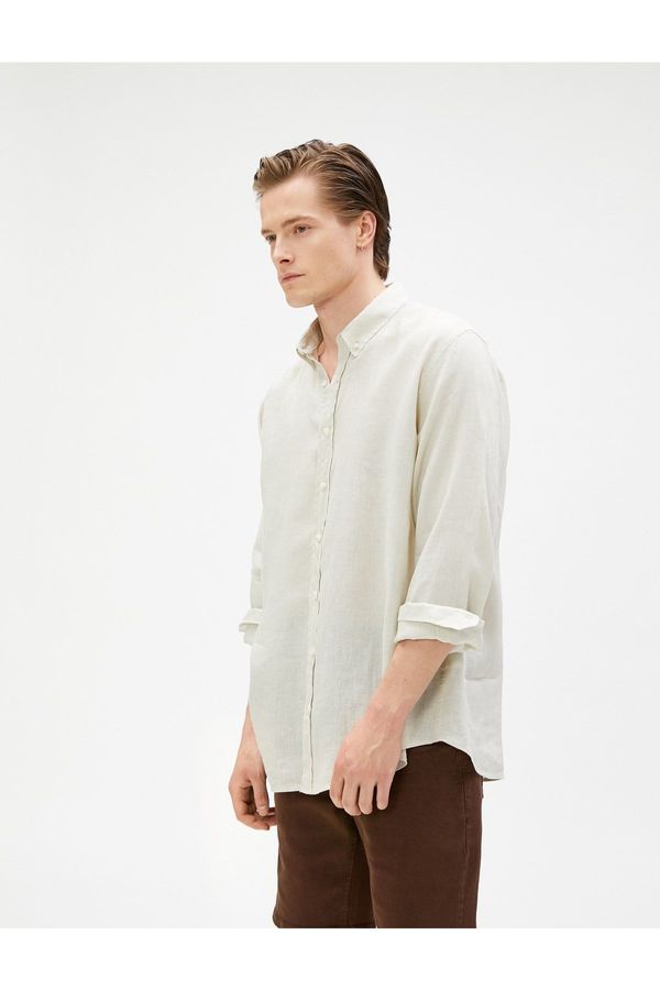 Koton Koton Linen Shirt Classic Collar Buttoned Long Sleeve