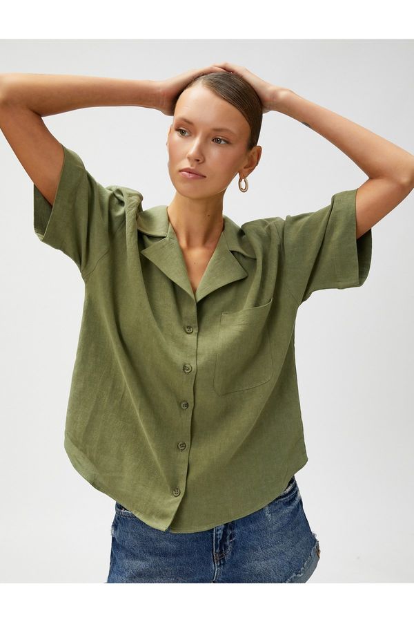 Koton Koton Linen Shirt Short Sleeve Classic Collar