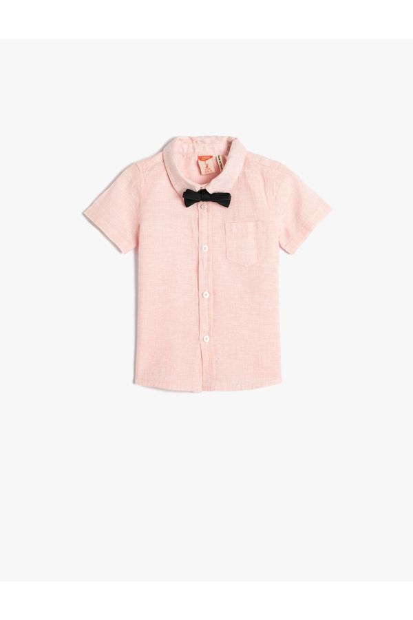 Koton Koton Linen Shirt with Short Sleeves and Bow Tie Pocket Detailed.