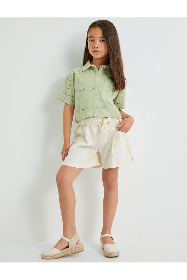 Koton Koton Linen Shorts with Belt Detail, Pockets, Elastic Waist