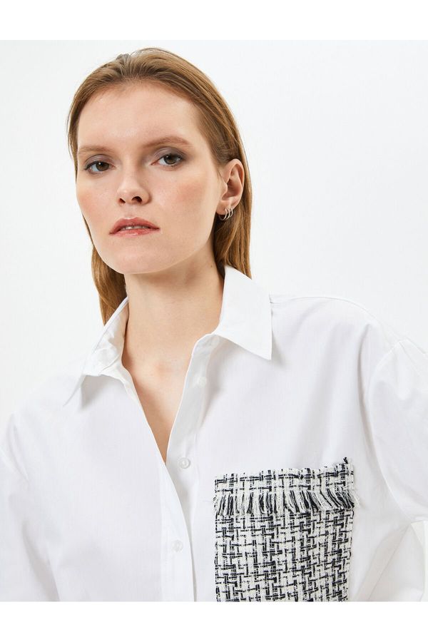 Koton Koton Long Sleeve Poplin Shirt Buttoned Tweed Detailed Cotton