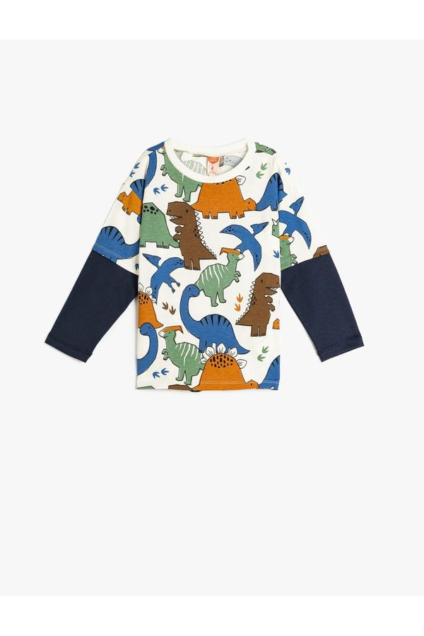 Koton Koton Long Sleeve T-Shirt Dinosaur Printed Crew Neck