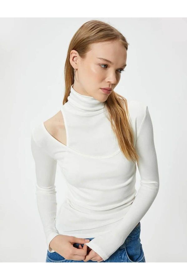 Koton Koton Long Sleeve T-Shirt Turtleneck Window Detailed Viscose Fabric