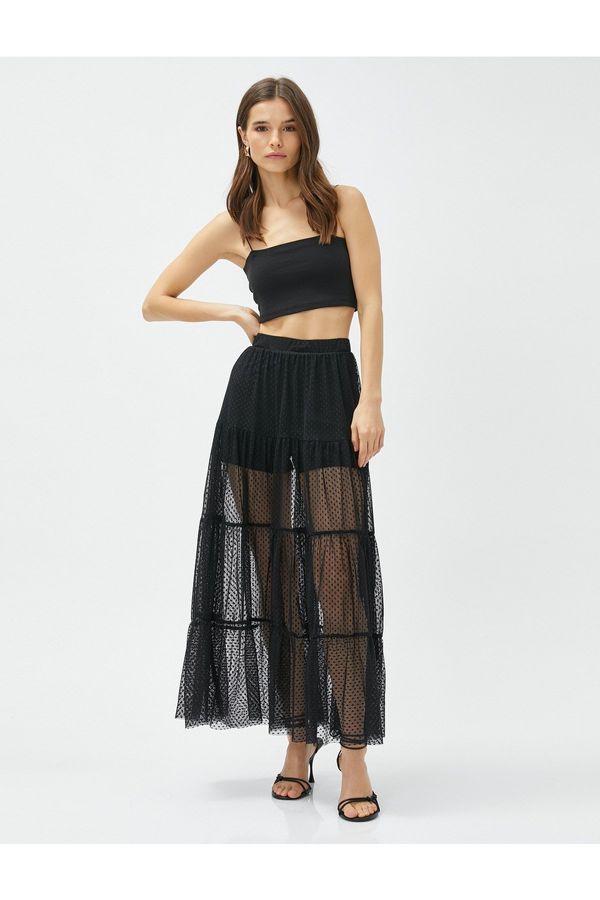 Koton Koton Long Tulle Skirt with Layered Elastic Waist