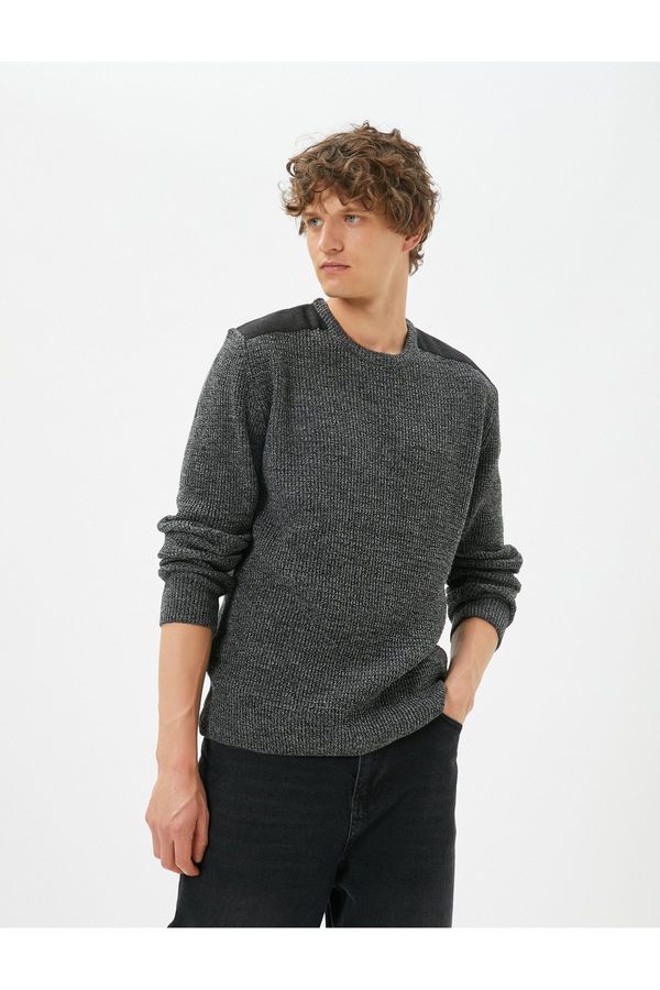 Koton Koton Marked Sweater Slim Fit Textured Crew Neck Shoulder Detail