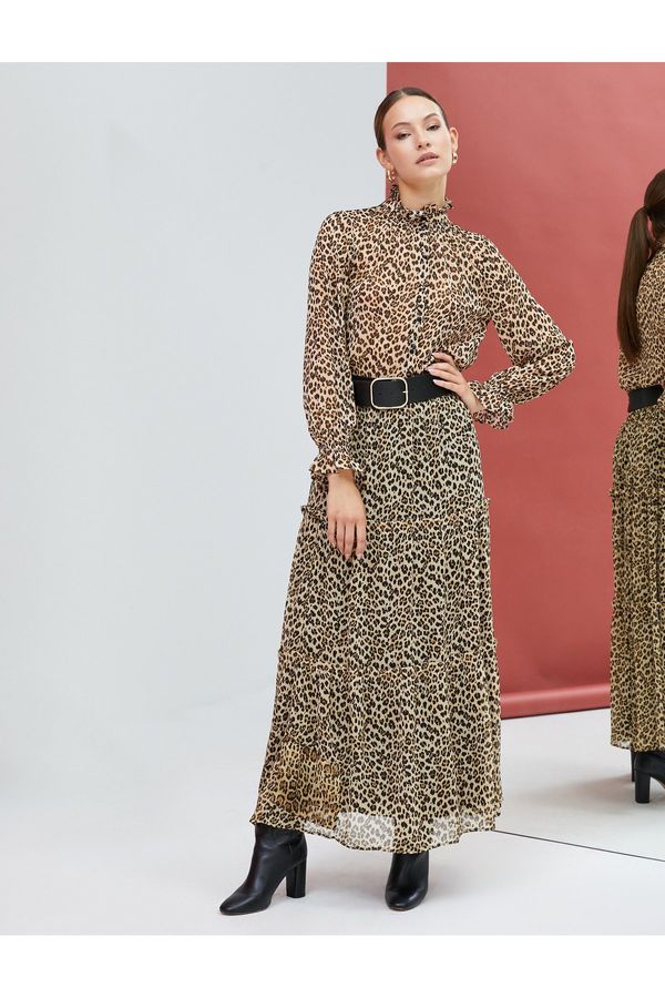 Koton Koton Maxi Chiffon Skirt Leopard Patterned Flounce Lined